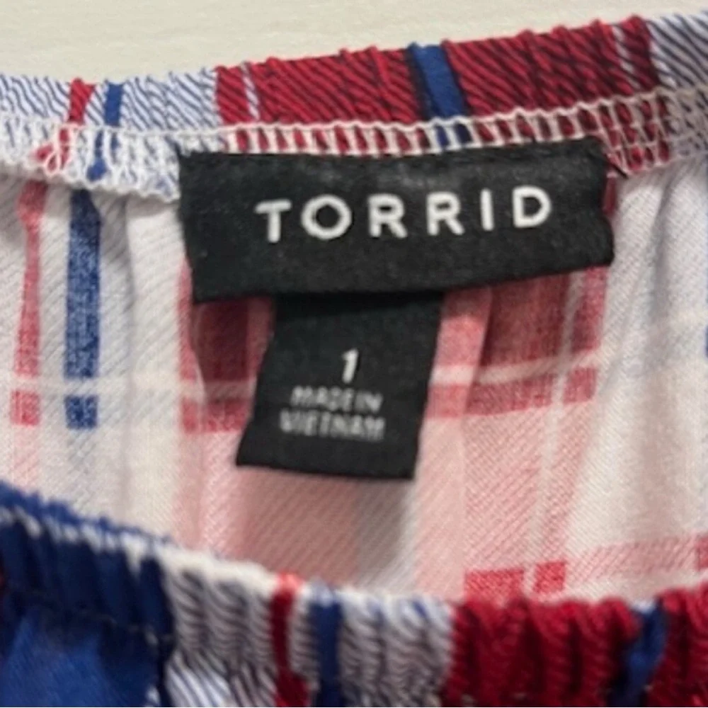 Torrid Puff Sleeve Tiered Midi Dress - Challis Plaid Red & Blue Sz14-16 (1X) EUC - Picture 12 of 14